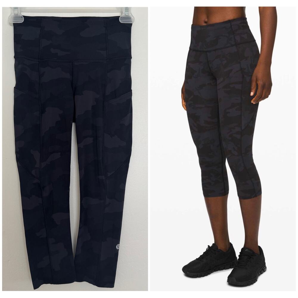 Lululemon Fast and Free Crop II 19" Non-Reflective in Incognito Camo Multi Grey
